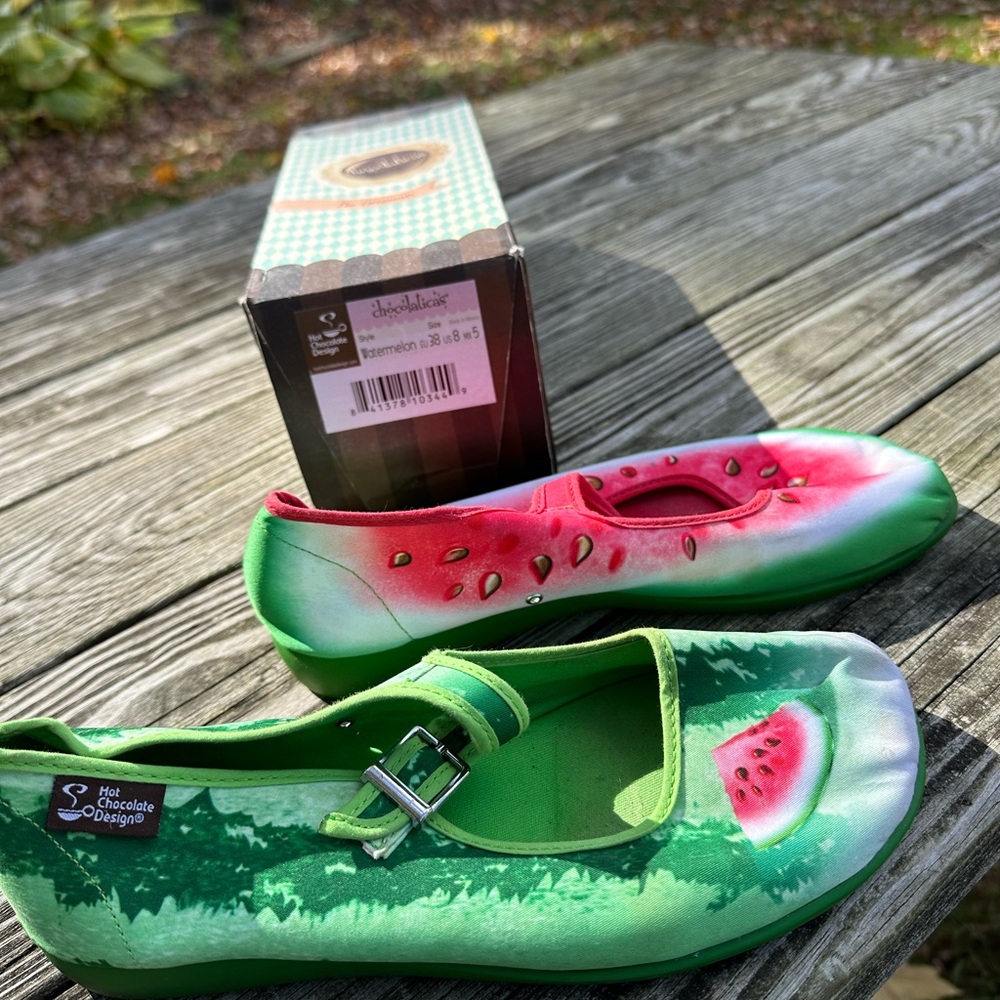 Women’s Hot. Chocolate Design Shoes, Watermelon design, size 8